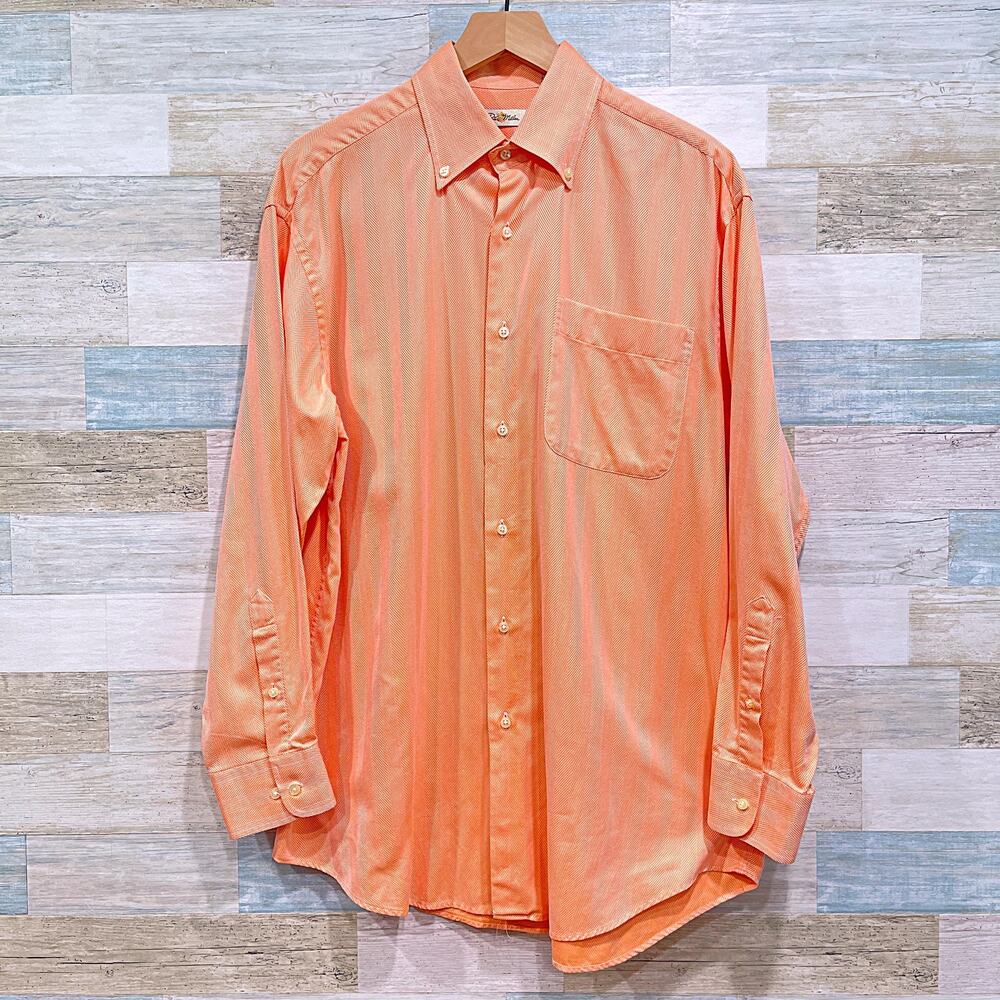Peter Millar Herringbone Dress Shirt Orange Cotton Career Business Mens Large